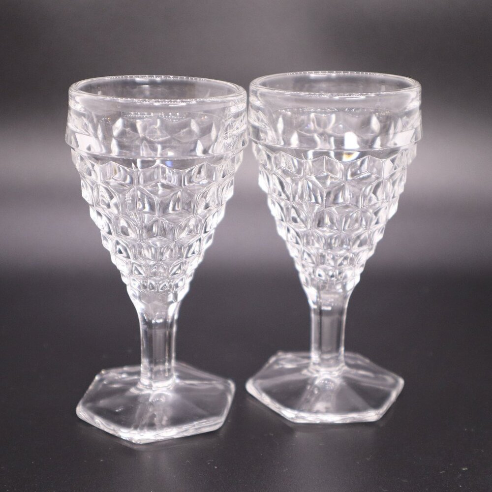 Fostoria American 4-1/2" Hexagon Footed 2oz Wine Glasses 2 pc set vintage